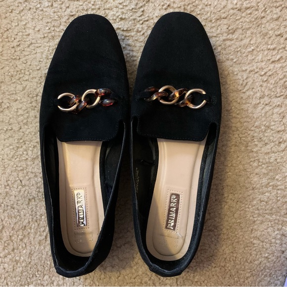 PRIMARK. Flat shoes with Turtle/Gold buckle. Black suede look. 10M. - Picture 6 of 7